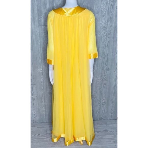Vintage butter yellow gossard artemis nightgown and robe set chiffon intimates 6 - Picture 7 of 10